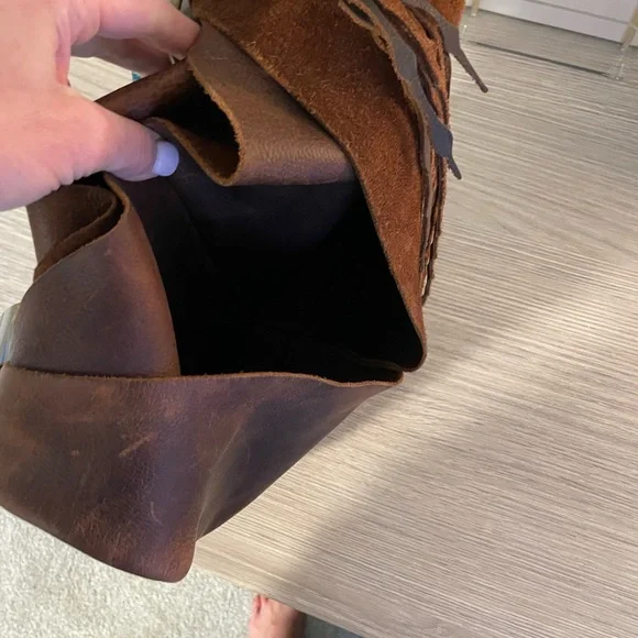 Elegant Brown and Tan Hobo Bag with Blue Handle - Picture 5 of 8